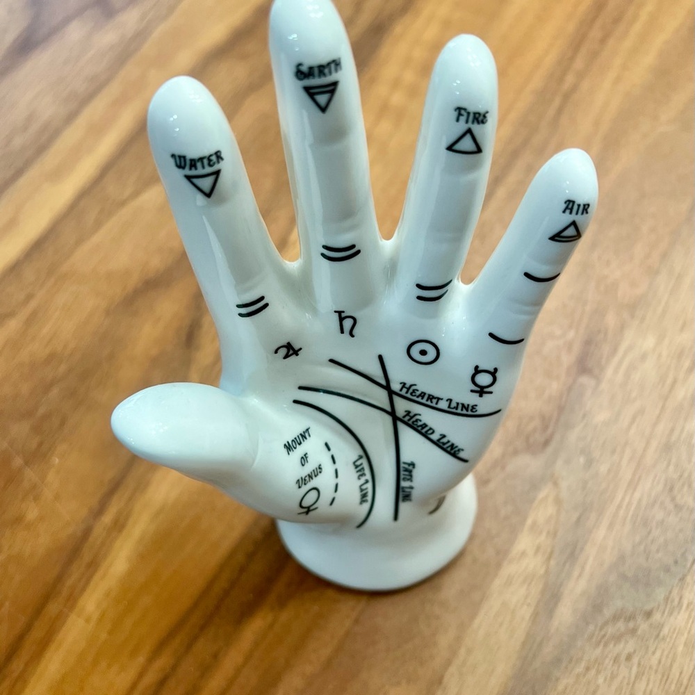 White Ceramic Palmistry Hand Sculpture and Jewelry Hanger